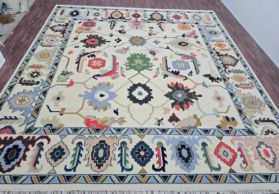 Traditional Oushak Hand Knotted Wool Rug, 9x12, Handmade Area Rug