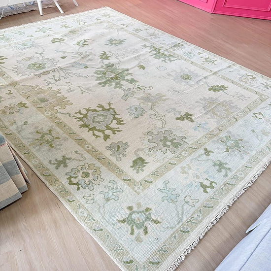 Vintage Oushak Hand Knotted Wool Rug, 9 × 12 Feet, Handmade Area Rug